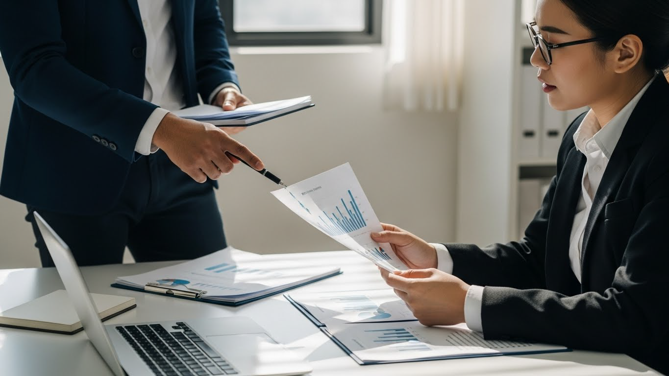 Business team using analytics and insights for data-driven strategy decisions