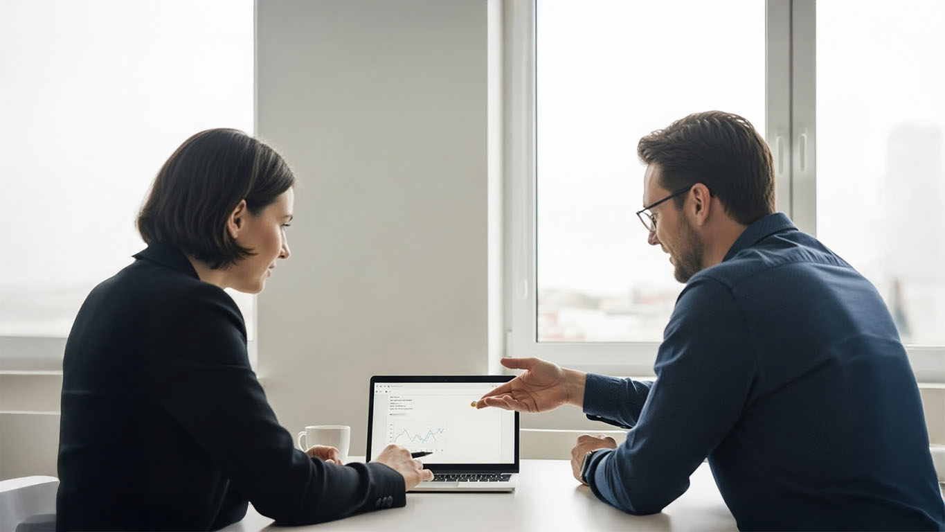 Business professionals analyzing digital maturity and competitive positioning